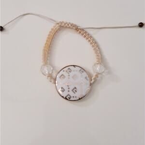 Vintage Drawstring Woven Bracelet White Silver